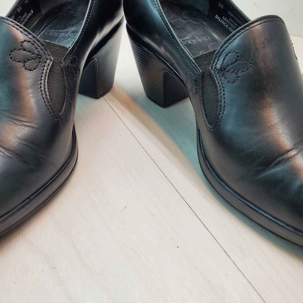 Dansko Black Leather Slip On Block‎ Heel Loafers Women Size 38 - Picture 13 of 16